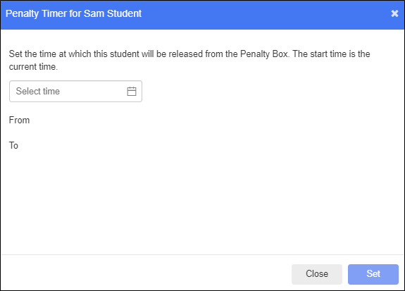 Penalty Box Timer Window