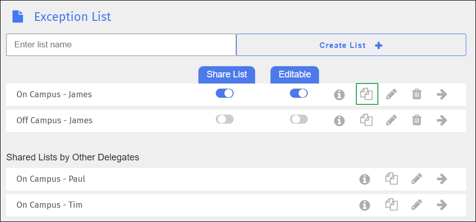 Exception List Screen - Duplicate Icon