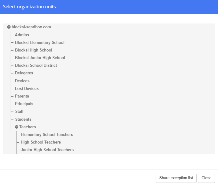 Teachers -­ Share Exception List to OU Window