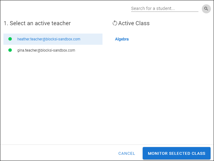 Monitor Students Window - Select Class