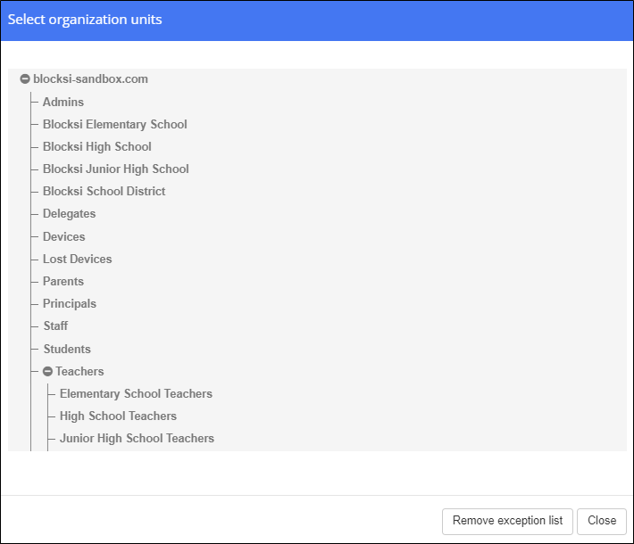 Teachers -­ Remove Exception List From OU Window