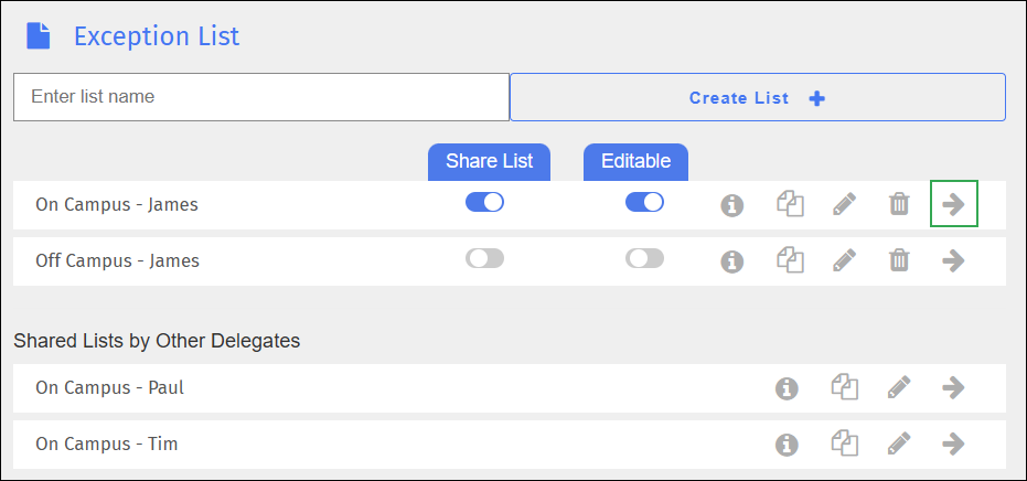 Exception List Screen - Export Icon