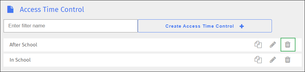 Access Time Control Screen - Delete Icon