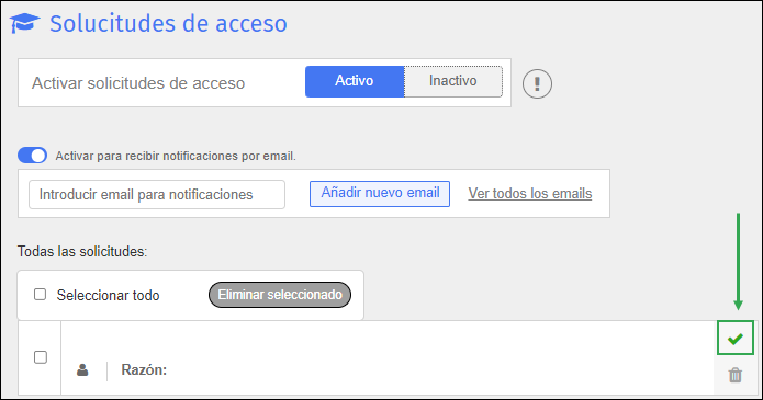 Pantalla de solicitudes de acceso: opción Permitir