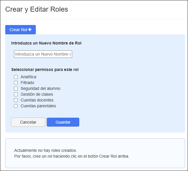 Ventana Crear y editar roles