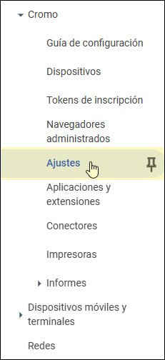 Consola de administración de Google: seleccione Configuración