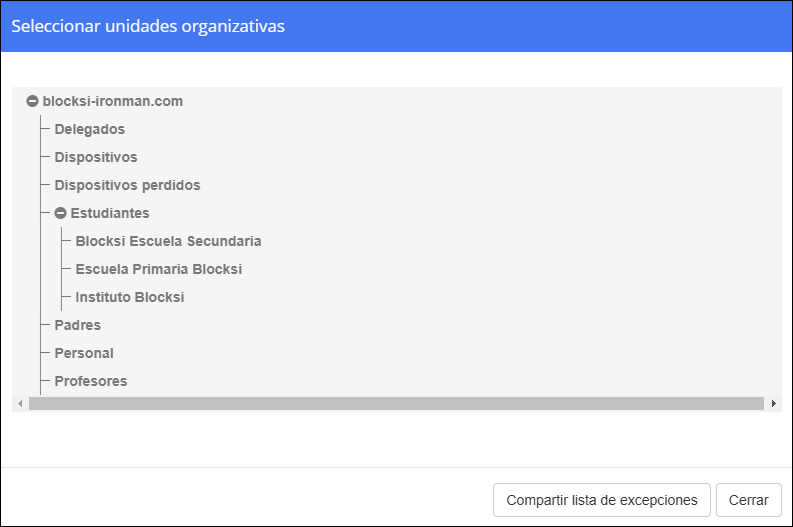 Profesores: compartir lista de excepciones en la ventana de la OU