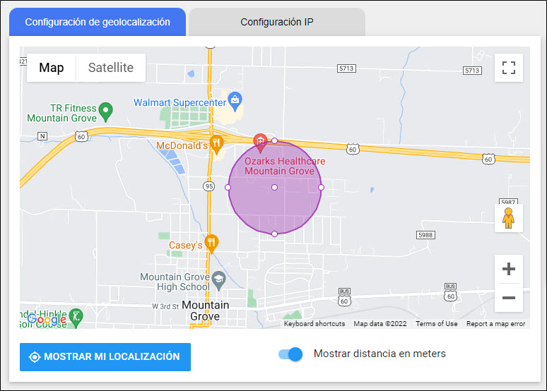 Pantalla de geofencing