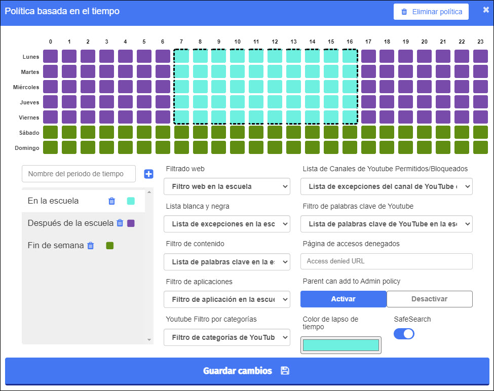 Crear política basada en el tiempo: política completada