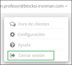 Lista desplegable de la barra de acciones: opción de cerrar sesión