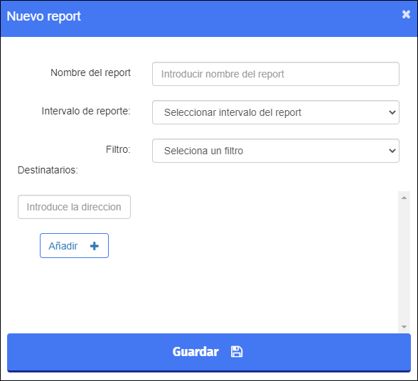 Ventana para crear un nuevo informe