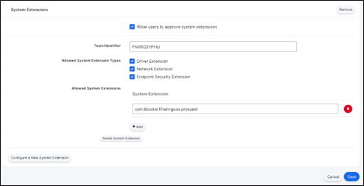 Pantalla 1 de extensiones del sistema