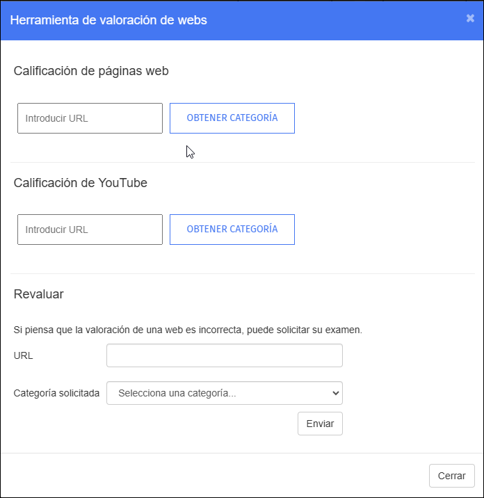 Herramienta de calificación de sitios web de administración