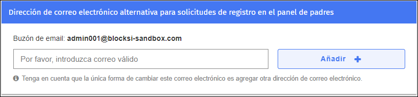 Solicitud de registro de correo electrónico para cuentas de padres