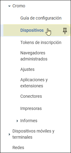 Consola de administración de Google: seleccionar dispositivos