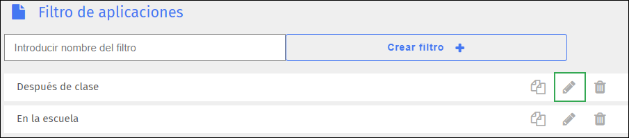 Pantalla de filtro de aplicaciones: icono de edición
