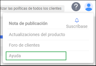 Icono de ayuda de la barra de acciones del administrador: opción de ayuda