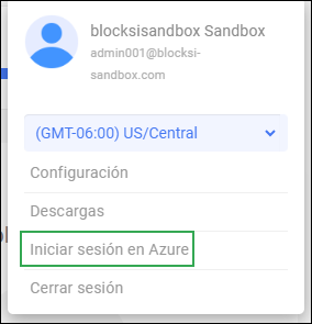 Icono de usuario de la barra de acciones de administrador: opción Iniciar sesión en Azure