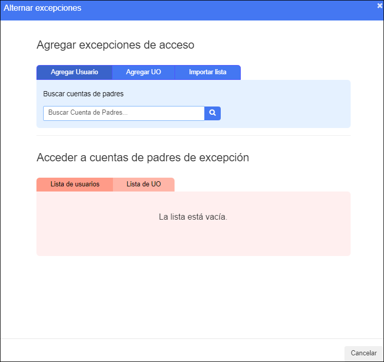 Activar o desactivar la ventana de excepciones