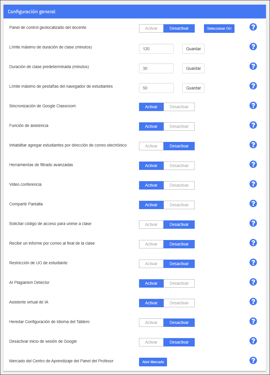 Configuración del profesor