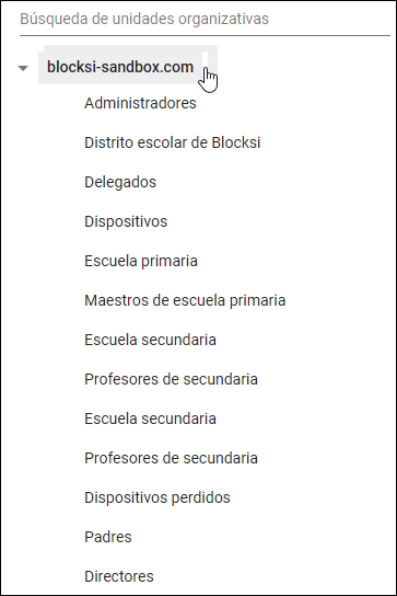 Consola de administración de Google: Seleccionar unidad organizativa