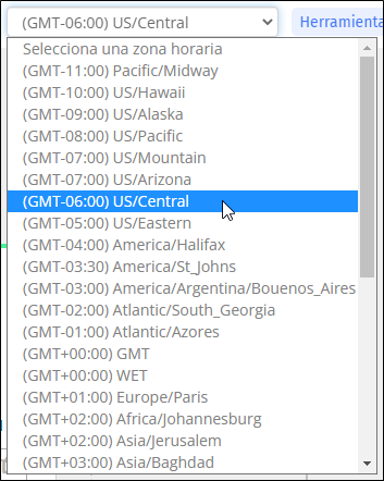 Cambiar la ventana de zona horaria