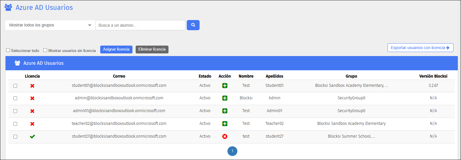 Pantalla de usuarios de Azure AD