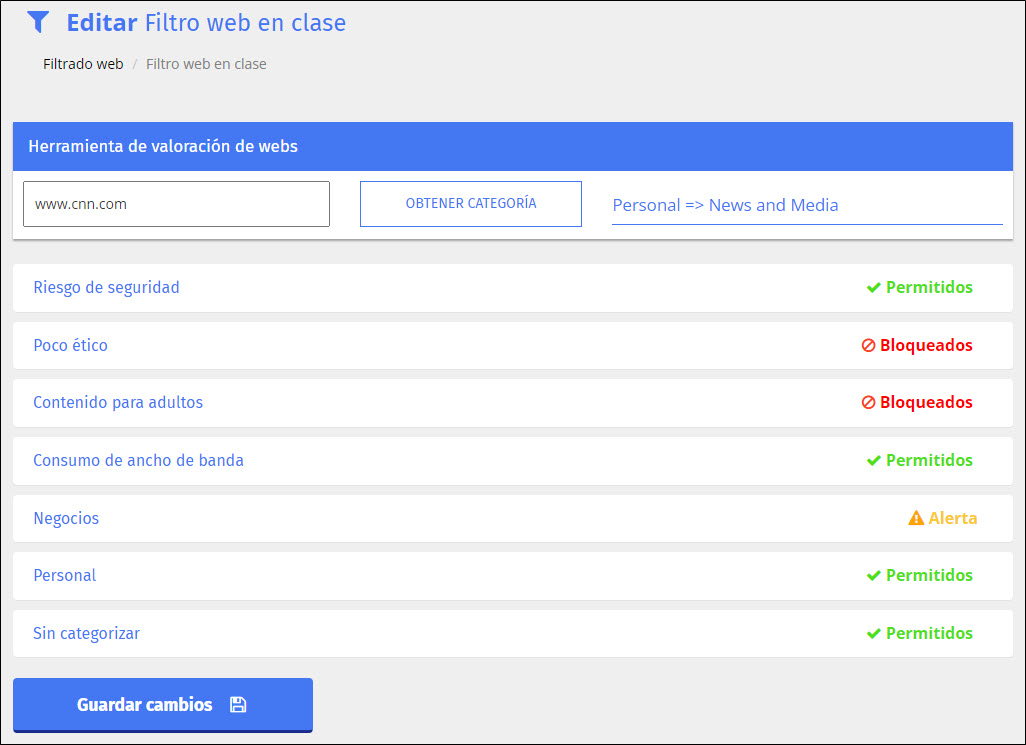 Resultado de la herramienta de calificación de sitios web Teacher Dash