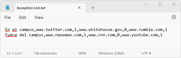 Archivo de muestra de importación de lista de excepciones