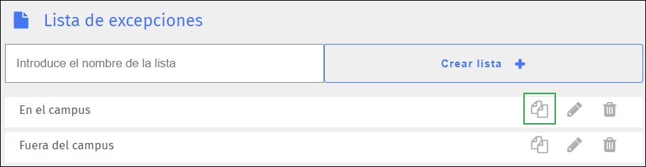 Pantalla de lista de excepciones: icono duplicado