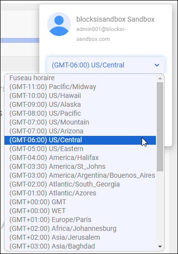 Fenêtre de changement de fuseau horaire