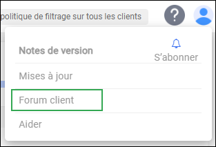 Icône d'aide de la barre d'action de l'administrateur - Option Forum client