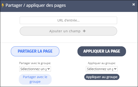 Fenêtre Partager/Appliquer les pages