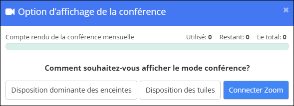 Fenêtre d'options d'affichage de conférence - Option Connect Zoom