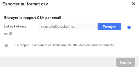 Fenêtre d'exportation des journaux d'analyse CSV