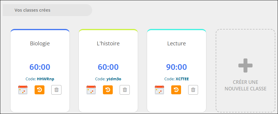 Votre section de classes créées