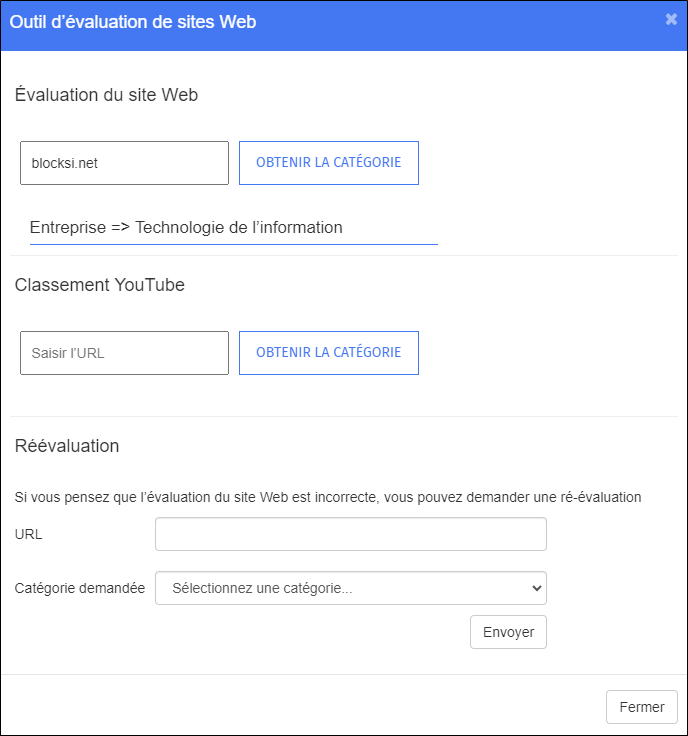 Résultat de l'outil d'évaluation du site Web de l'administrateur