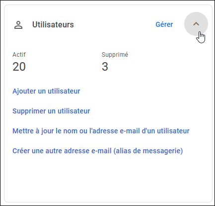 Console d'administration Google - Section Utilisateurs