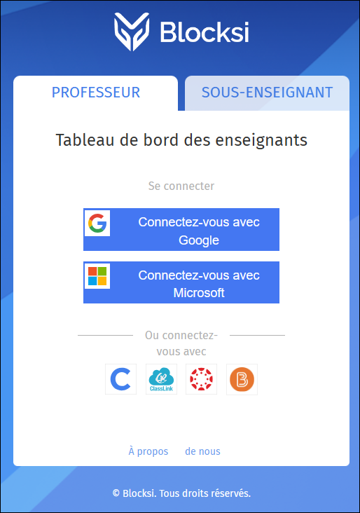 Page de connexion des enseignants