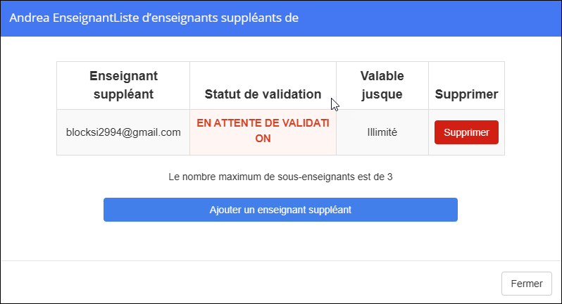 Valider la fenêtre de remplacement des enseignants