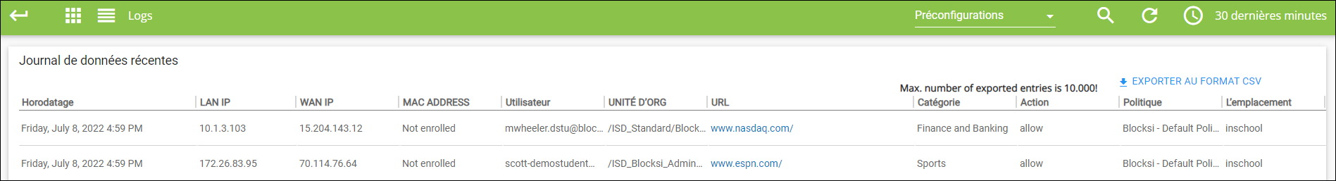 Journaux d'analyse DNS