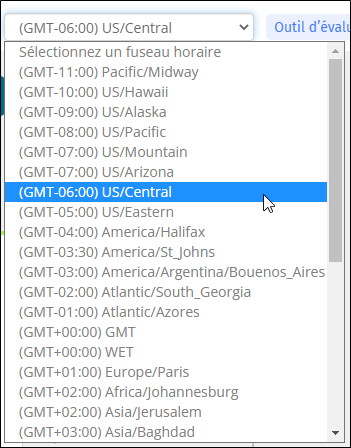 Fenêtre de changement de fuseau horaire