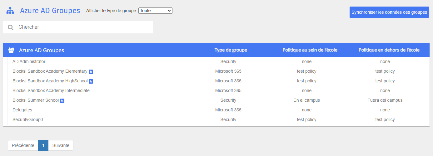 Écran des groupes Azure AD