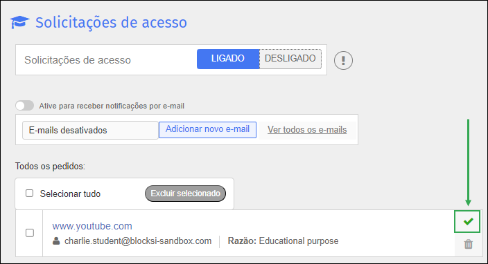 Access Requests Screen - Allow Option Tela Solicitações de acesso — opção Permitir