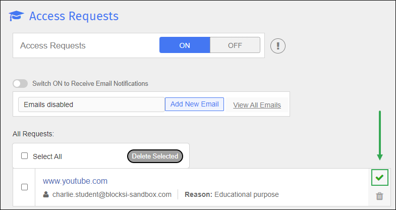 Access Requests Screen - Allow Option