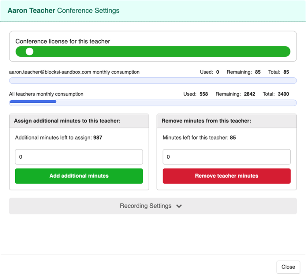 Janela Configurações de conferência