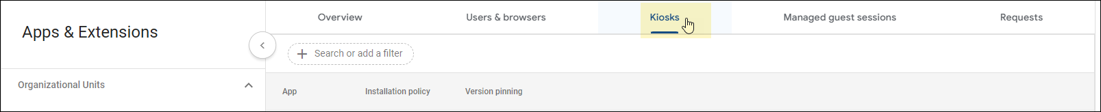 Google Admin Console - Select Kiosks