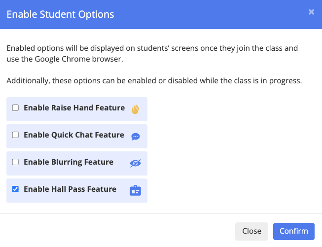 Enable Student Options Window