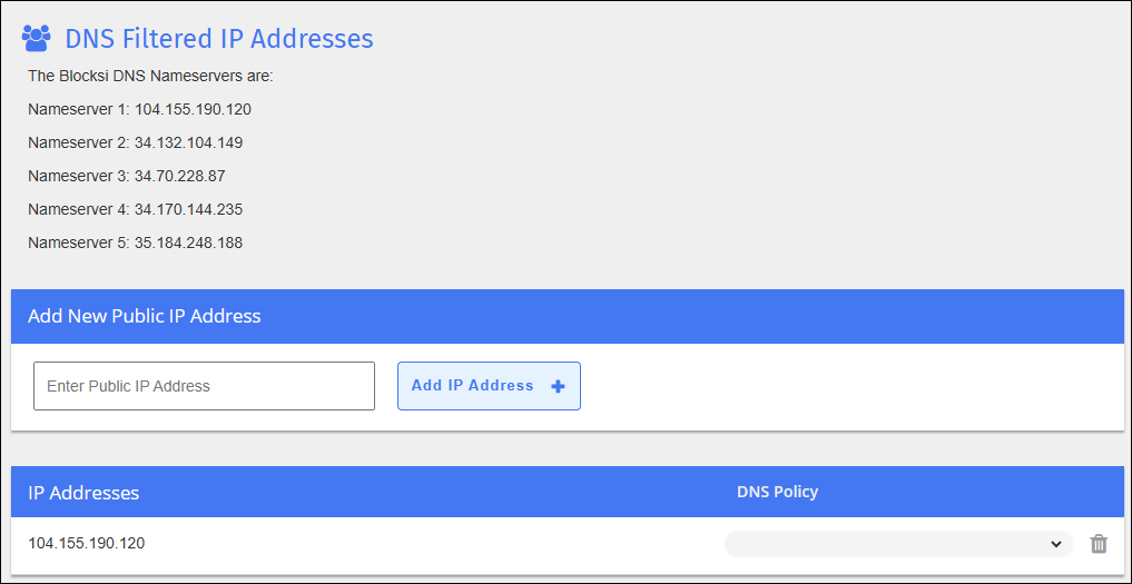 Create DNS Filtered IP Addresses Screen Create DNS Filtered IP Addresses Screen
