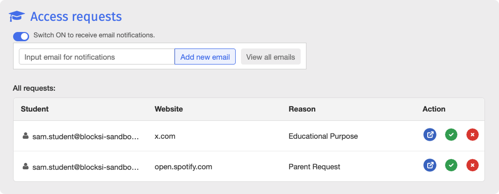 Access Requests Page